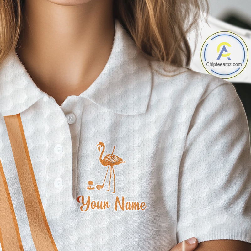 Funny Women golf polo shirt custom Halloween flamingo pattern white golf shirts NQS10377