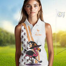 Load image into Gallery viewer, Funny Women Sleeveless Polo Shirt custom Halloween flamingo pattern white golf shirts NQS10377