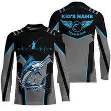 Load image into Gallery viewer, Personalized Black Marlin Fishing jerseys, Team Marlin Fishing Long Sleeve tournament shirts| Blue NQS6306