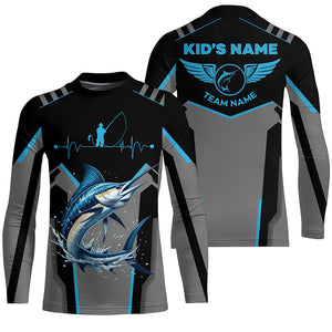 Personalized Black Marlin Fishing jerseys, Team Marlin Fishing Long Sleeve tournament shirts| Blue NQS6306