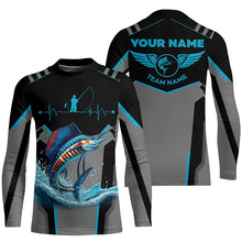 Load image into Gallery viewer, Personalized Black Sailfish Fishing jerseys, Team Sailfish Fishing Long Sleeve tournament shirts| Blue NQS6307