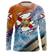 Load image into Gallery viewer, Inshore slam redfish trout snook scales Florida flag Custom patriotic fishing long sleeve shirts NQS8621