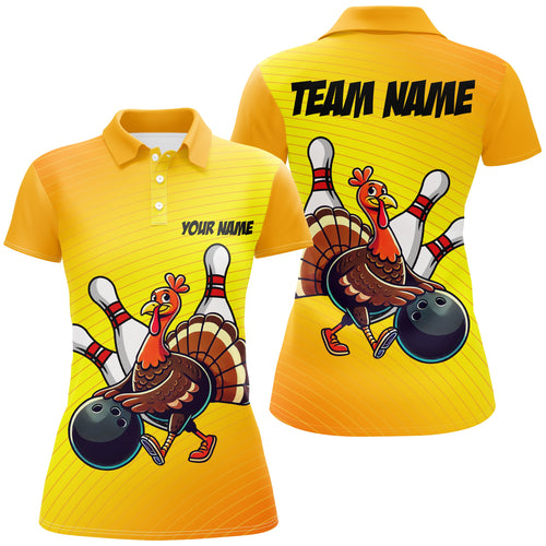 Personalized Funny Turkey Bowling Shirts For Women, Thanksgiving Bowling Shirts Team Uniform | Yellow NQS8632