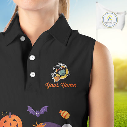 Funny pumpkin golf ball clubs Women Sleeveless polo shirts Custom Halloween team golf jerseys NQS10807