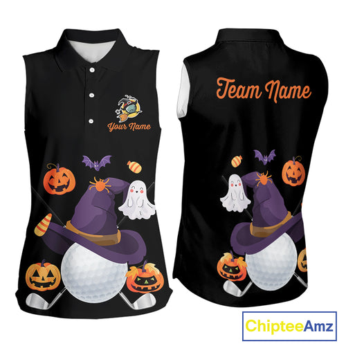 Funny pumpkin golf ball clubs Women Sleeveless polo shirts Custom Halloween team golf jerseys NQS10807