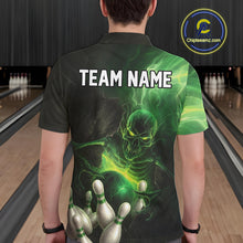 Load image into Gallery viewer, Black and green lightning skull Bowling polo, 1/4 Zip shirts for Men custom Bowling team Jersey NQS10809