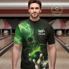 Load image into Gallery viewer, Black and green lightning skull Bowling polo, 1/4 Zip shirts for Men custom Bowling team Jersey NQS10809