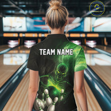 Load image into Gallery viewer, Black and green lightning skull Bowling polo, 1/4 Zip shirts for Women custom Bowling team Jersey NQS10809