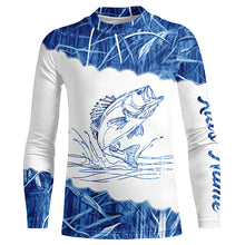 Load image into Gallery viewer, Blue camo Largemouth bass Customize name UV protection Performance Long Sleeve fishing shirts NQS1101