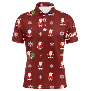 Red Christmas Santa snowflake pattern Men golf polo shirt custom Christmas mens golf tops for Team NQS8867