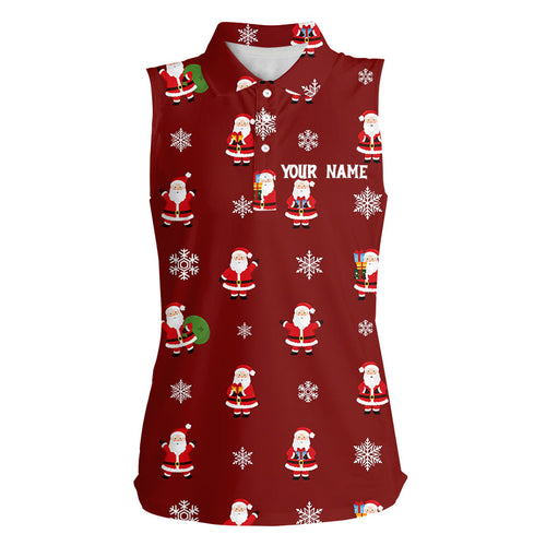 Red Christmas Santa snowflake pattern Women sleeveless polo shirt custom Christmas ladies golf tops NQS8867