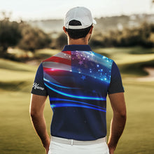 Load image into Gallery viewer, Blue Lights American Flag Mens golf polo shirts custom patriotic golf shirts for men NQS9316