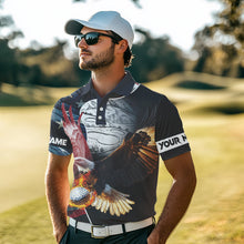 Load image into Gallery viewer, American Flag Eagle flame golf ball Mens golf polo shirts custom patriotic golf shirts for men NQS9317