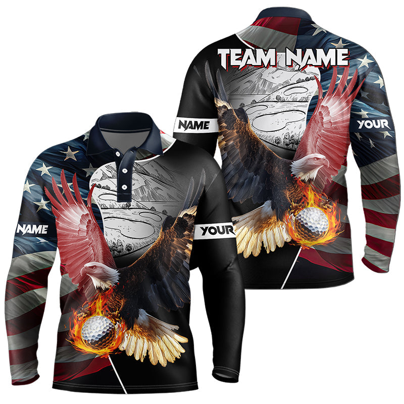 American Flag Eagle flame golf ball Mens golf polo shirts custom patriotic golf shirts for men NQS9317