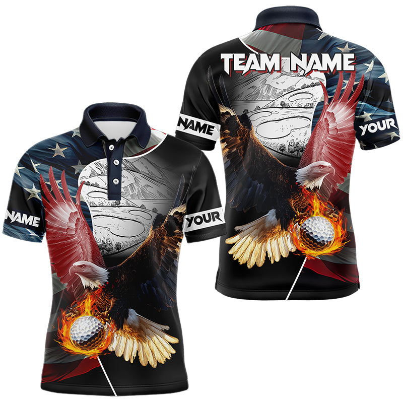 American Flag Eagle flame golf ball Mens golf polo shirts custom patriotic golf shirts for men NQS9317