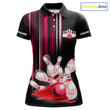Load image into Gallery viewer, Black and red light Women bowling Polo, Quarter Zip Shirt Custom bowling ball and pins Team jerseys NQS9828