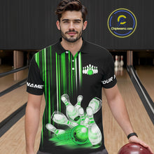 Load image into Gallery viewer, Black and Green light Men bowling Polo, Quarter Zip Shirt Custom bowling ball and pins Team jerseys NQS9830