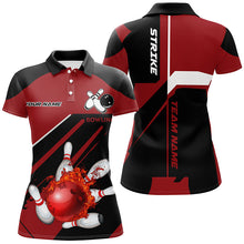 Load image into Gallery viewer, Black and Red Flame Bowling Jerseys Women Strike Bowling Custom Bowling Polo, Quarter-Zip Shirts NQS7752