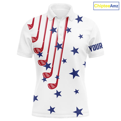 Personalized white golf clubs polos shirt for men American flag 4th July patriotic mens golf tops NQS7758