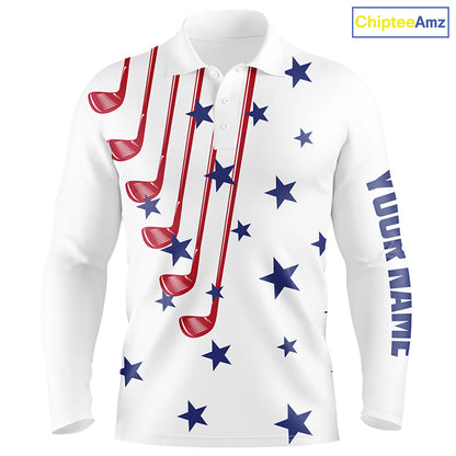 Personalized white golf clubs polos shirt for men American flag 4th July patriotic mens golf tops NQS7758