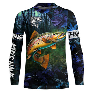 Brown trout Fishing blue camo fishing team trout Custom Long Sleeve UV protection fishing shirts NQS6071