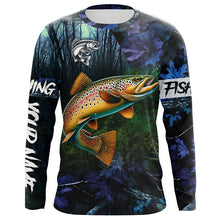 Load image into Gallery viewer, Brown trout Fishing blue camo fishing team trout Custom Long Sleeve UV protection fishing shirts NQS6071