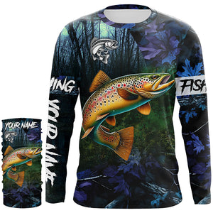 Brown trout Fishing blue camo fishing team trout Custom Long Sleeve UV protection fishing shirts NQS6071