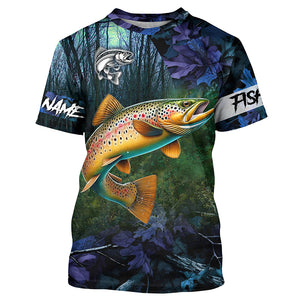 Brown trout Fishing blue camo fishing team trout Custom Long Sleeve UV protection fishing shirts NQS6071