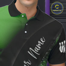 Load image into Gallery viewer, Black and Green Glitter Flower Bowling Polo, Quarter Zip Shirt for Men Custom Bowling Team Jerseys NQS10384