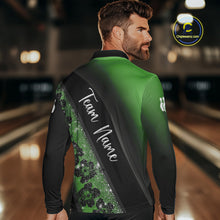 Load image into Gallery viewer, Black and Green Glitter Flower Bowling Polo, Quarter Zip Shirt for Men Custom Bowling Team Jerseys NQS10384
