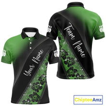 Load image into Gallery viewer, Black and Green Glitter Flower Bowling Polo, Quarter Zip Shirt for Men Custom Bowling Team Jerseys NQS10384
