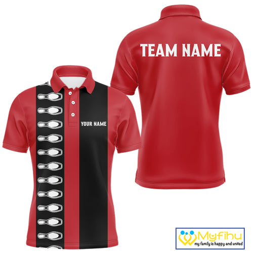 Red and black retro vintage Bowling polo, quarter zip shirts for men custom Bowling team jerseys NQS10385