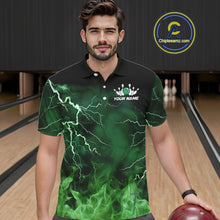 Load image into Gallery viewer, Mens bowling shirts Custom green lightning thunder flame Bowling Team Jersey, gift for team Bowlers NQS10388