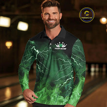 Load image into Gallery viewer, Mens bowling shirts Custom green lightning thunder flame Bowling Team Jersey, gift for team Bowlers NQS10388