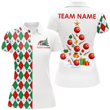 Load image into Gallery viewer, Red, Green and White argyle pattern Christmas tree Bowling Shirts for Women Custom Team Bowling jersey NQS8875