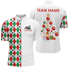 Load image into Gallery viewer, Red, Green and White argyle pattern Christmas tree Bowling Shirts for Men Custom Team Bowling jersey NQS8875