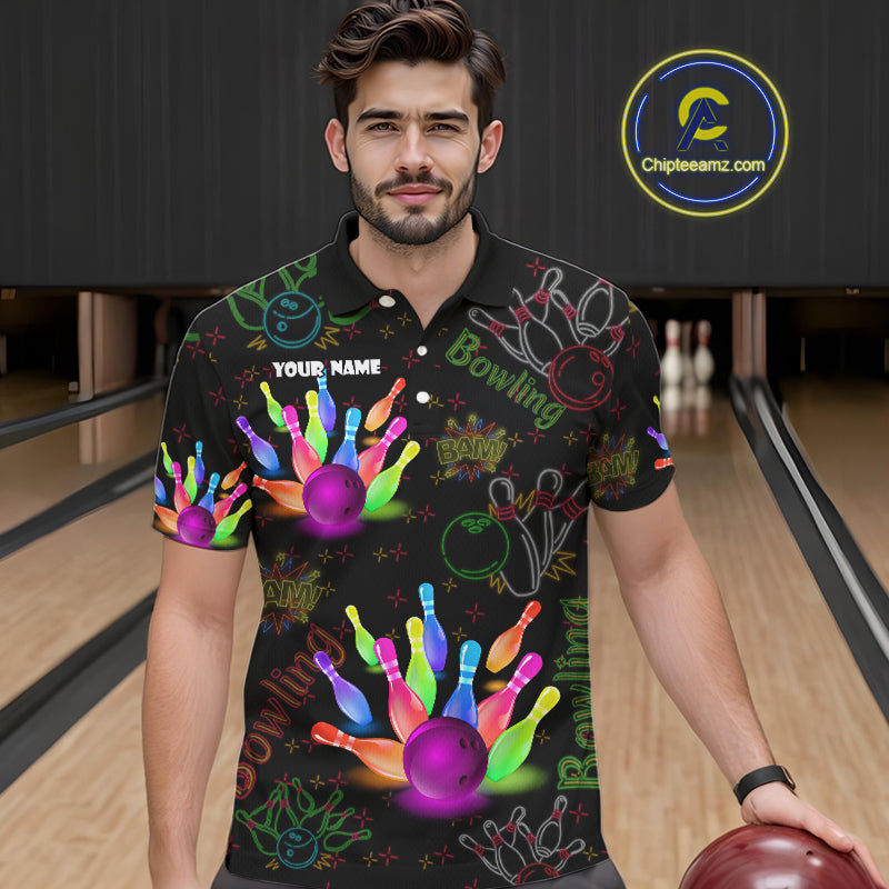 Colorful Neon Bowling shirts for men custom black bowling shirts, team bowling jerseys men NQS10984