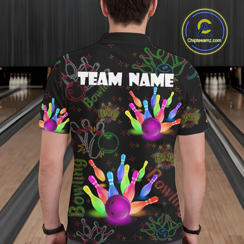 Colorful Neon Bowling shirts for men custom black bowling shirts, team bowling jerseys men NQS10984