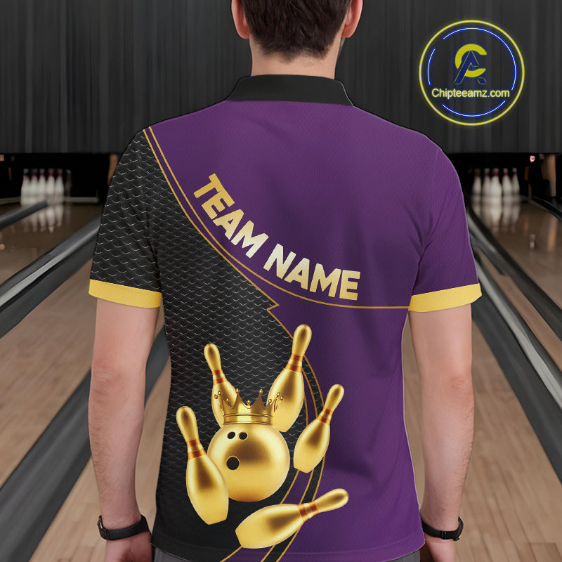Purple and Gold Bowling shirts for men Custom Team Bowling Polo, 1/4 zip Shirt bowlers Outfit NQS10987