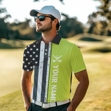 Load image into Gallery viewer, Black White Retro American Flag Golf Polo Shirt for Men Custom Patriotic Golf Team Shirt | Green NQS9637