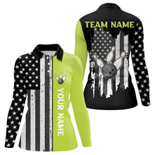 Load image into Gallery viewer, Black White Retro American Flag Bowling Shirts For Women Custom Patriotic Bowling Team Jersey | Green NQS9638