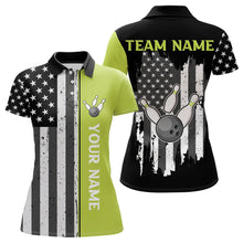 Load image into Gallery viewer, Black White Retro American Flag Bowling Shirts For Women Custom Patriotic Bowling Team Jersey | Green NQS9638