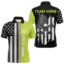Load image into Gallery viewer, Black White Retro American Flag Golf Polo Shirt for Men Custom Patriotic Golf Team Shirt | Green NQS9637