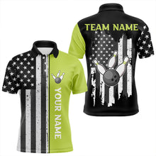 Load image into Gallery viewer, Black White Retro American Flag Bowling Shirts For Men Custom Patriotic Bowling Team Jersey | Green NQS9638