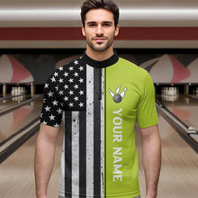 Load image into Gallery viewer, Black White Retro American Flag Bowling Shirts For Men Custom Patriotic Bowling Team Jersey | Green NQS9638
