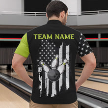 Load image into Gallery viewer, Black White Retro American Flag Bowling Shirts For Men Custom Patriotic Bowling Team Jersey | Green NQS9638