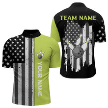 Load image into Gallery viewer, Black White Retro American Flag Bowling Shirts For Men Custom Patriotic Bowling Team Jersey | Green NQS9638