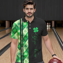 Load image into Gallery viewer, Black and Green Argyle Clover pattern Men Bowling Shirts Custom St patrick Day Bowling Team Jersey NQS9639