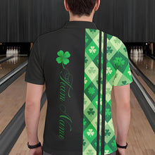 Load image into Gallery viewer, Black and Green Argyle Clover pattern Men Bowling Shirts Custom St patrick Day Bowling Team Jersey NQS9639