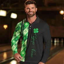 Load image into Gallery viewer, Black and Green Argyle Clover pattern Men Bowling Shirts Custom St patrick Day Bowling Team Jersey NQS9639